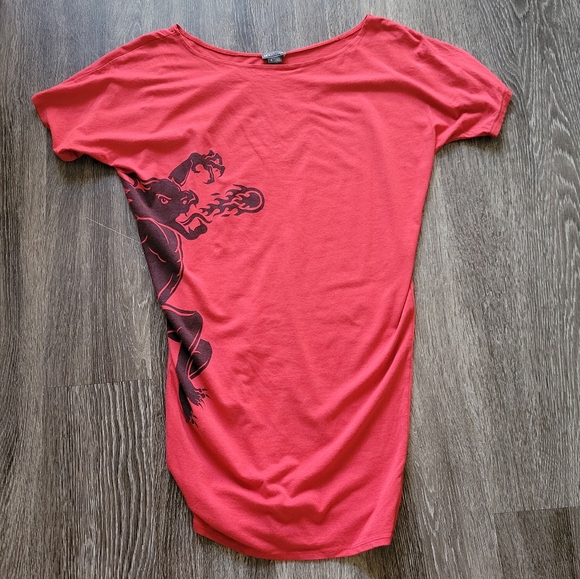 MOCO LOS ANGELES RED FIREBALL WHISKY SHORT SLEEVE LONG SHIRT/DRESS - Picture 6 of 9